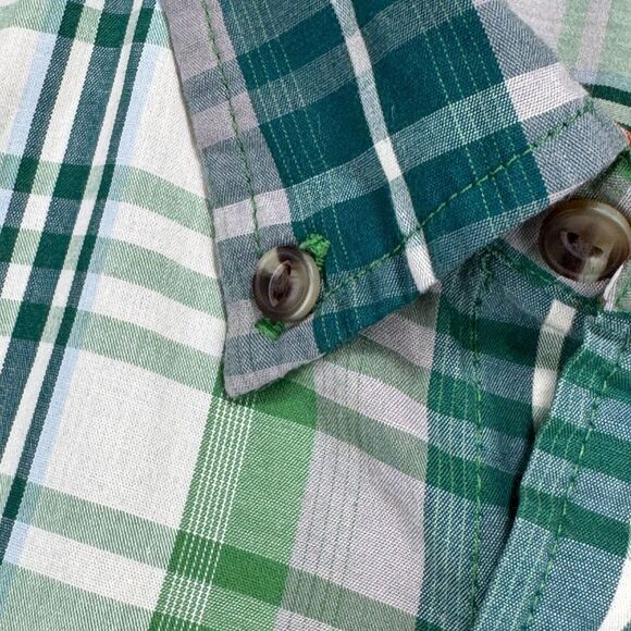 The North‎ Face Short Sleeve Delridge Button Shirt Men Large Green White Cotton - Picture 4 of 10